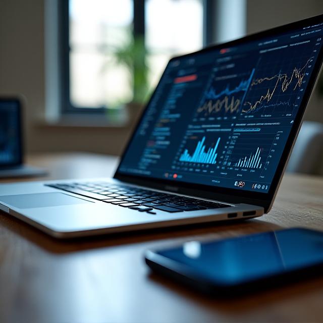 Digitaler Arbeitsplatz mit Laptop und Smartphone